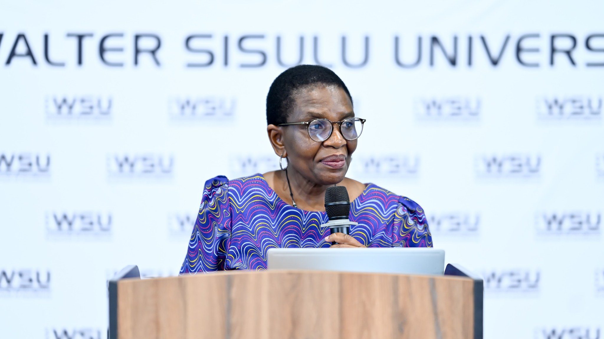 Walter Sisulu University Vice-Chancellor and Principal, Professor Rushiella Nolundi Songca, delivering her welcoming remarks at the HELTASA conference hosted by WSU. PROFESSOR SONGCA CALLS FOR ‘PRODUCTIVE DISRUPTION’ IN HIGHER EDUCATION
