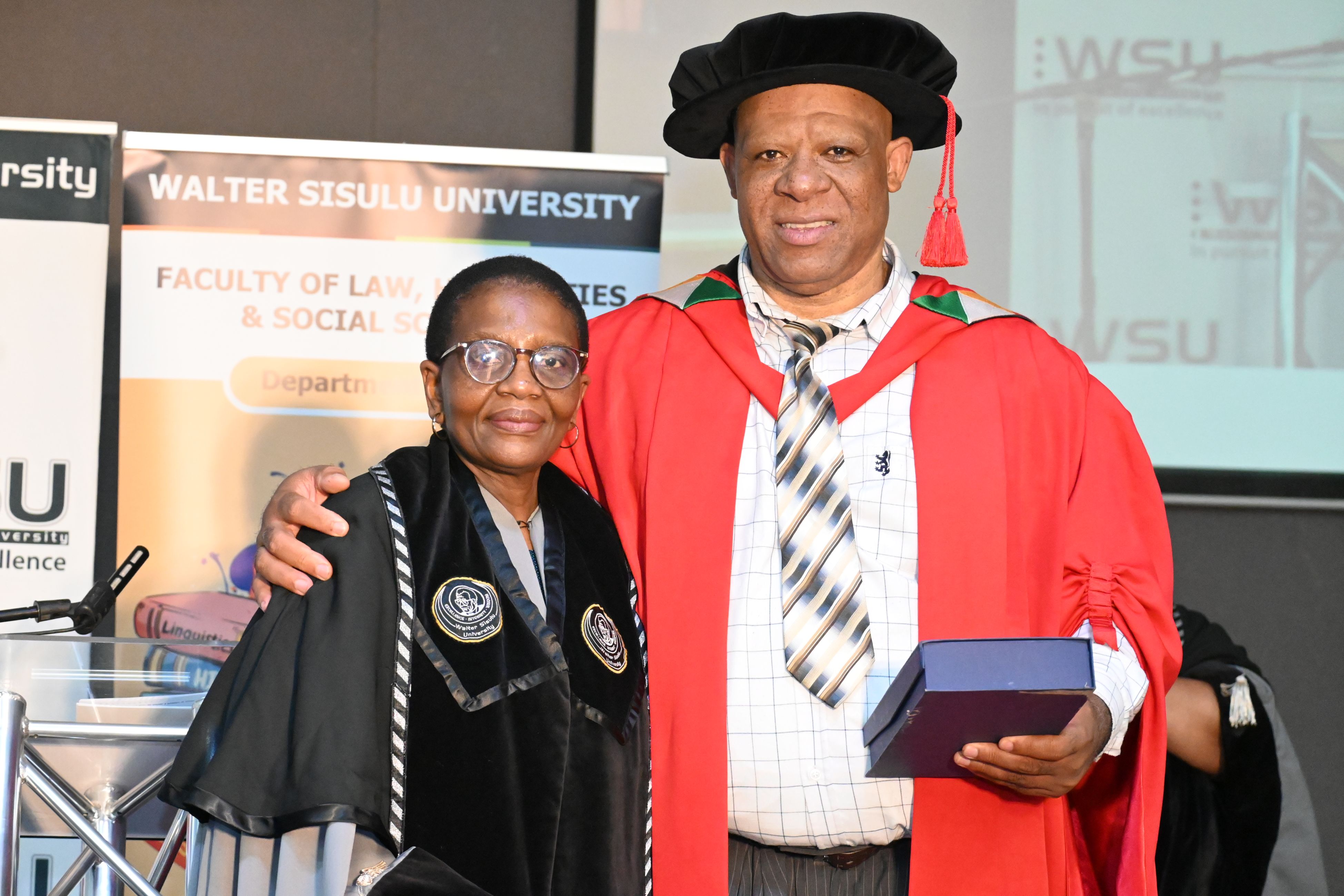 WSU Vice-Chancellor, Professor Rushiella Nolundi Songca with Professor Enongene Sone. WSU PROFESSOR CHAMPIONS AFRICAN ORAL TRADITIONS AS PILLARS OF KNOWLEDGE